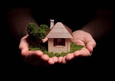 Small home surrounded by grass and tree